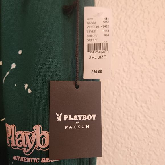 Playboy Women's Size S Sweatpants Green/Pink 90's Sexy Bunny Logo Sweatshirt NWT - Picture 4 of 5